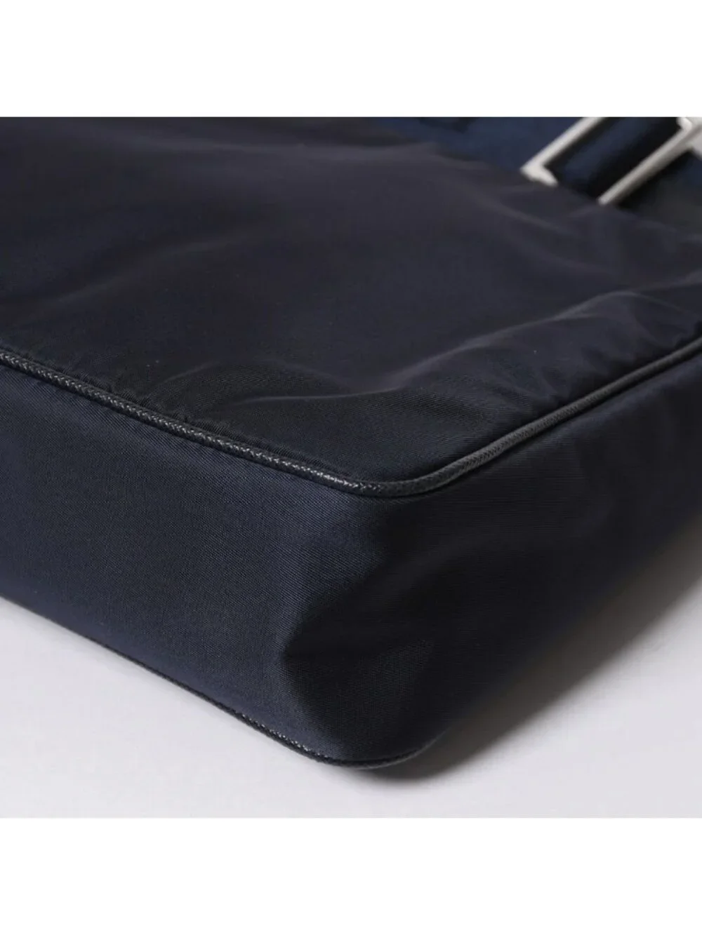 Prada Shoulder Bag Triangle Logo Nylon Leather Navy Silver